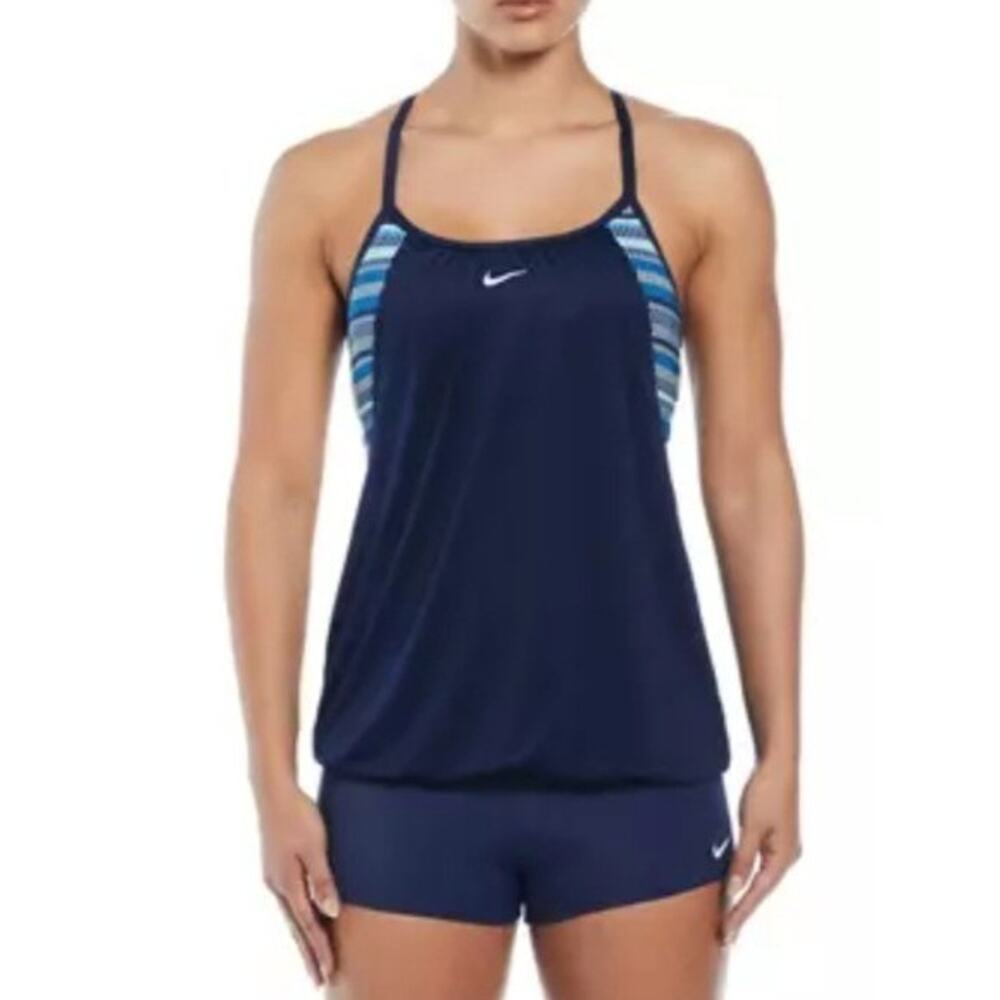 Nike Womens Navy Blue Ombre Blouson Tankini Boy Short Swimsuit Set NESSC400 S